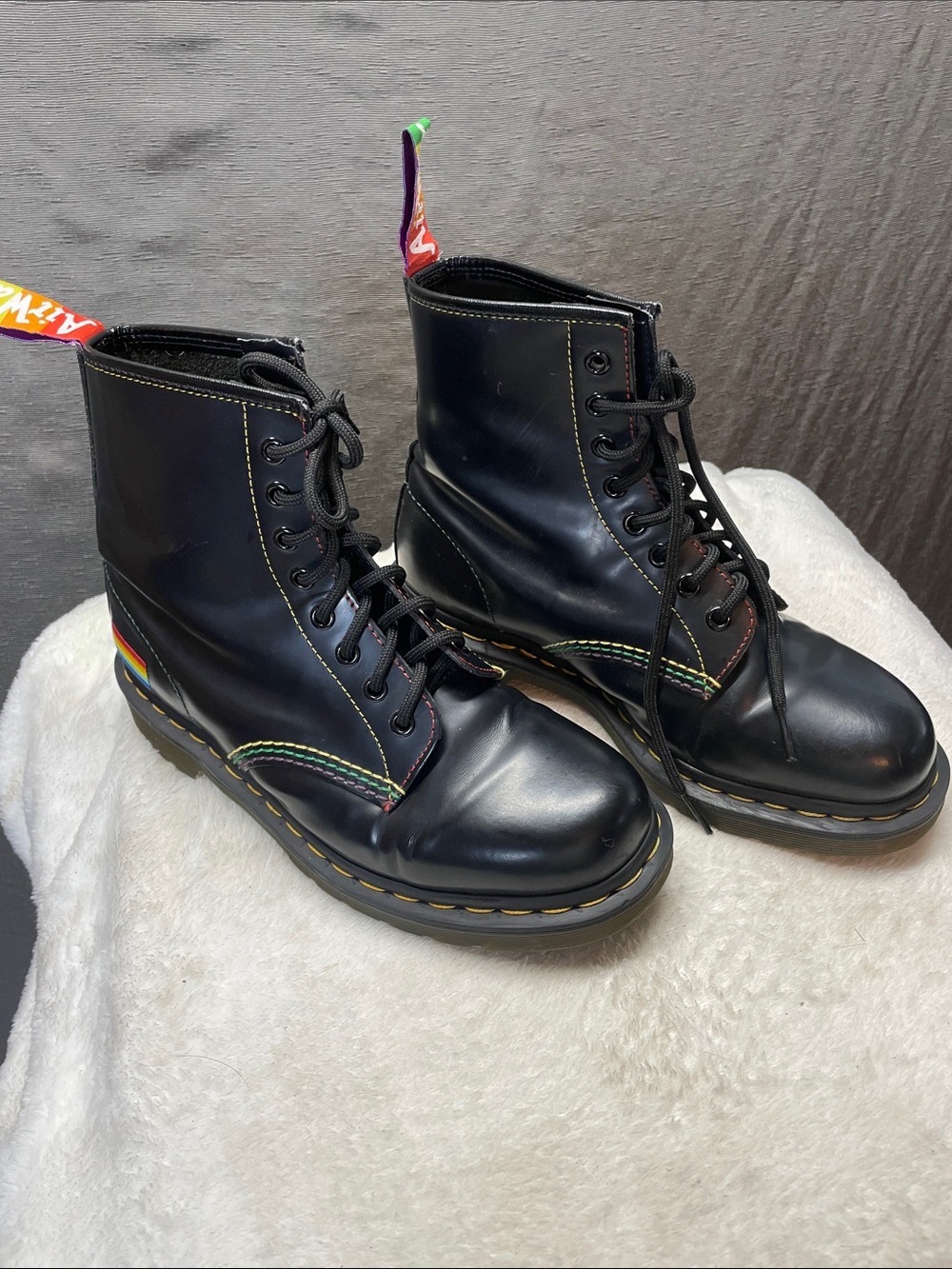 Dr. Martens 1450 pride Black Leather Lace-Up Boots with Rainbow Accents